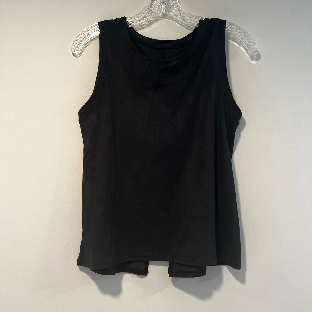 Oiselle Sleeveless Top w Open Split Back Soft Velvety Black Sz 4